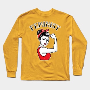 Cute Feminist Latina Rosie the Riveter Tattoo Long Sleeve T-Shirt